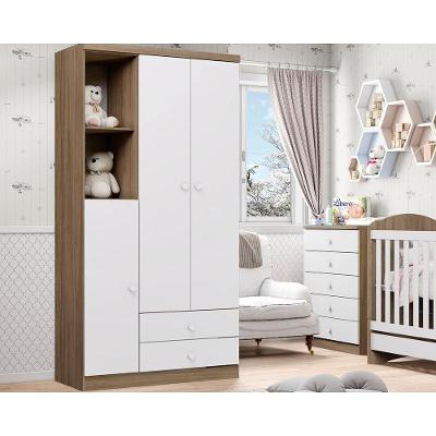 Guarda Roupa Infantil Bala De Menta C- 3 Portas E 2 Gavetas Rústico-branco - Henn