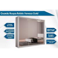 Guarda Roupa Casal 3 Portas de Correr e 4 Gavetas c/ Espelho Veneza Gold Branco - Rufato - 4
