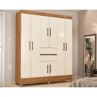 Guarda Roupa Solteiro 8 Portas e 2 Gavetas Munique Amêndola/Off White - Demóbile - 1