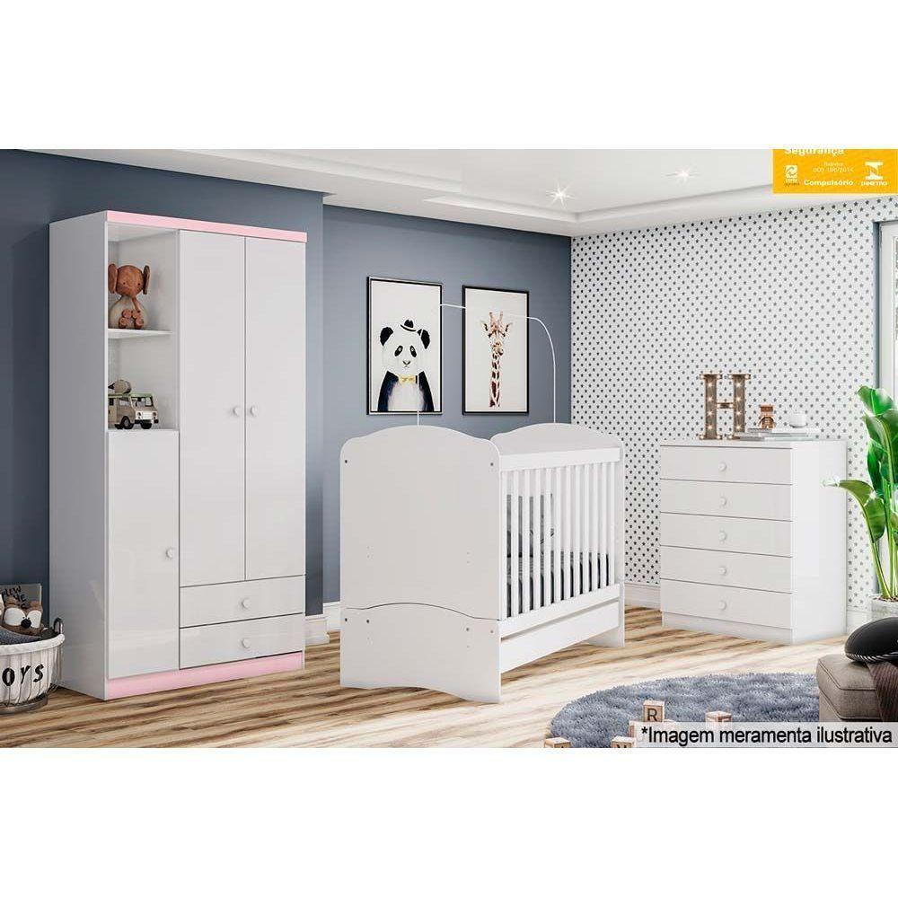 Guarda Roupa Infantil Bala de Menta c/ 3 Portas e 2 Gavetas Branco/Rosa - Henn - 8