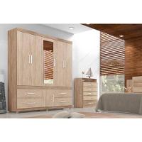 Guarda Roupa Casal 6 Portas e 4 Gavetas c/ Espelho Guarujá Amêndola/Off White - Demóbile - 2