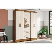 Guarda Roupa Solteiro 6 Portas e 3 Gavetas c/ Espelho e Pés Briz B23 Nature/Off White - Henn - 1