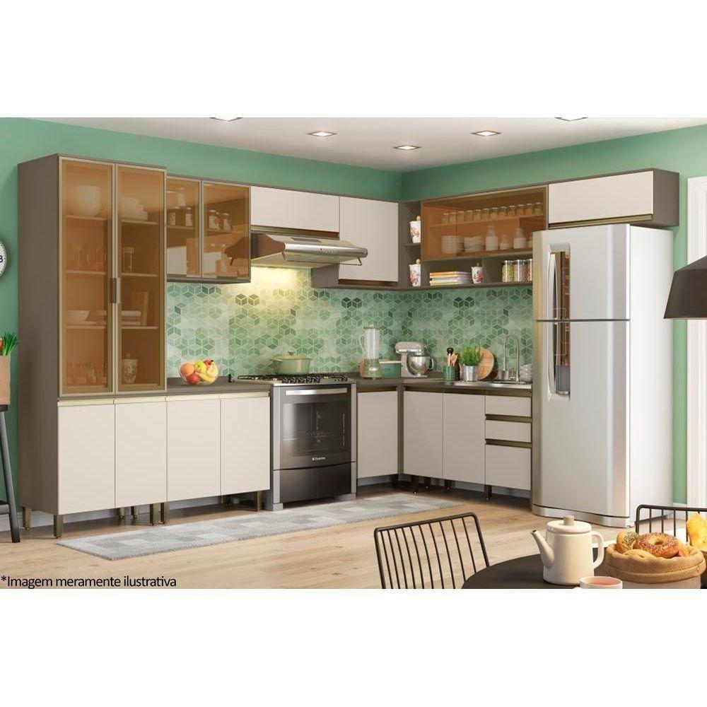 Cristaleira de Cozinha Connect c/4 Portas c/2 Vidro 71x51x220cm Off White - Henn - 3