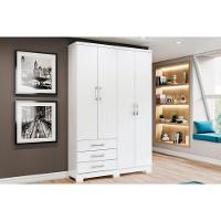 Guarda Roupa Solteiro 4 portas e 3 Gavetas c/ pés Caju DA135 Branco - Henn - 1