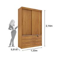 Guarda Roupa Solteiro 2 Portas de Correr e 6 Gavetas Chicago Cinamomo - Tcil Móveis