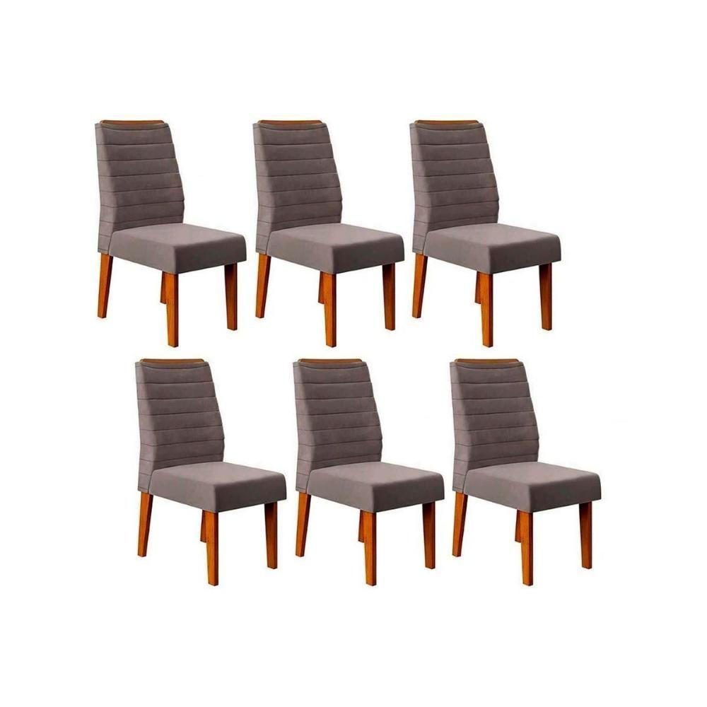 Cadeira Sala de Jantar Ondina Kit 6 Un Freijó/Veludo Lunar - DJ Móveis - 1