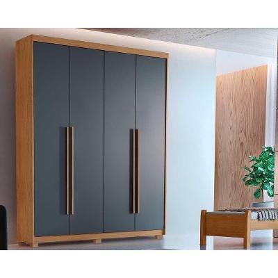 Guarda Roupa Solteiro Hawaii 4 Portas de Bater 2 Gavetas Naturale-Grafite Rufato