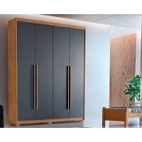 Guarda Roupa Solteiro 4 Portas e 2 Gavetas c/ Pés Hawaii Naturale/Grafite - Rufato - 1