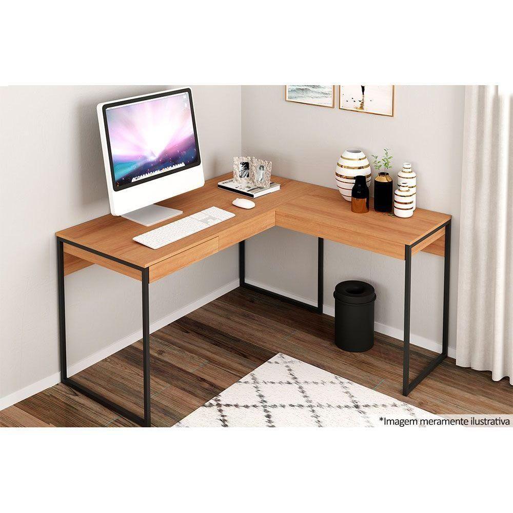 Mesa De Escritório Canto Industrial Me4157 C- 1 Gaveta Amêndoa-preto - Tecno Mobili - 2