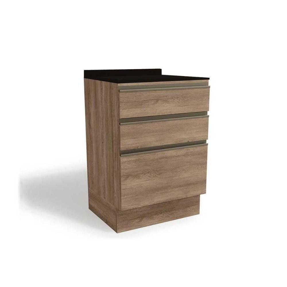 Balcão de Cozinha Maxxi G743 3 Gavetas c/Tampo 60cm Nogal/Preto - Kappesberg - 1