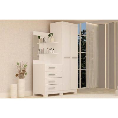 Guarda Roupa Solteiro Melissa 2 Portas de Bater 4 Gavetas Branco-Rosa-Azul-Lilás