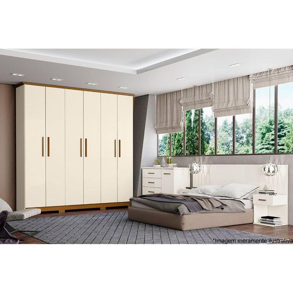 Guarda Roupa Casal 6 Portas e 3 Gavetas c/ Pés Cover Off White/Nature - Henn - 3