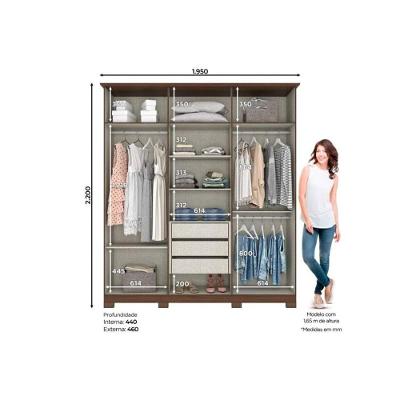 Guarda Roupa Casal Cover 6 Portas de Abrir 3 Gavetas Off White-Nature MDF-MDP Henn