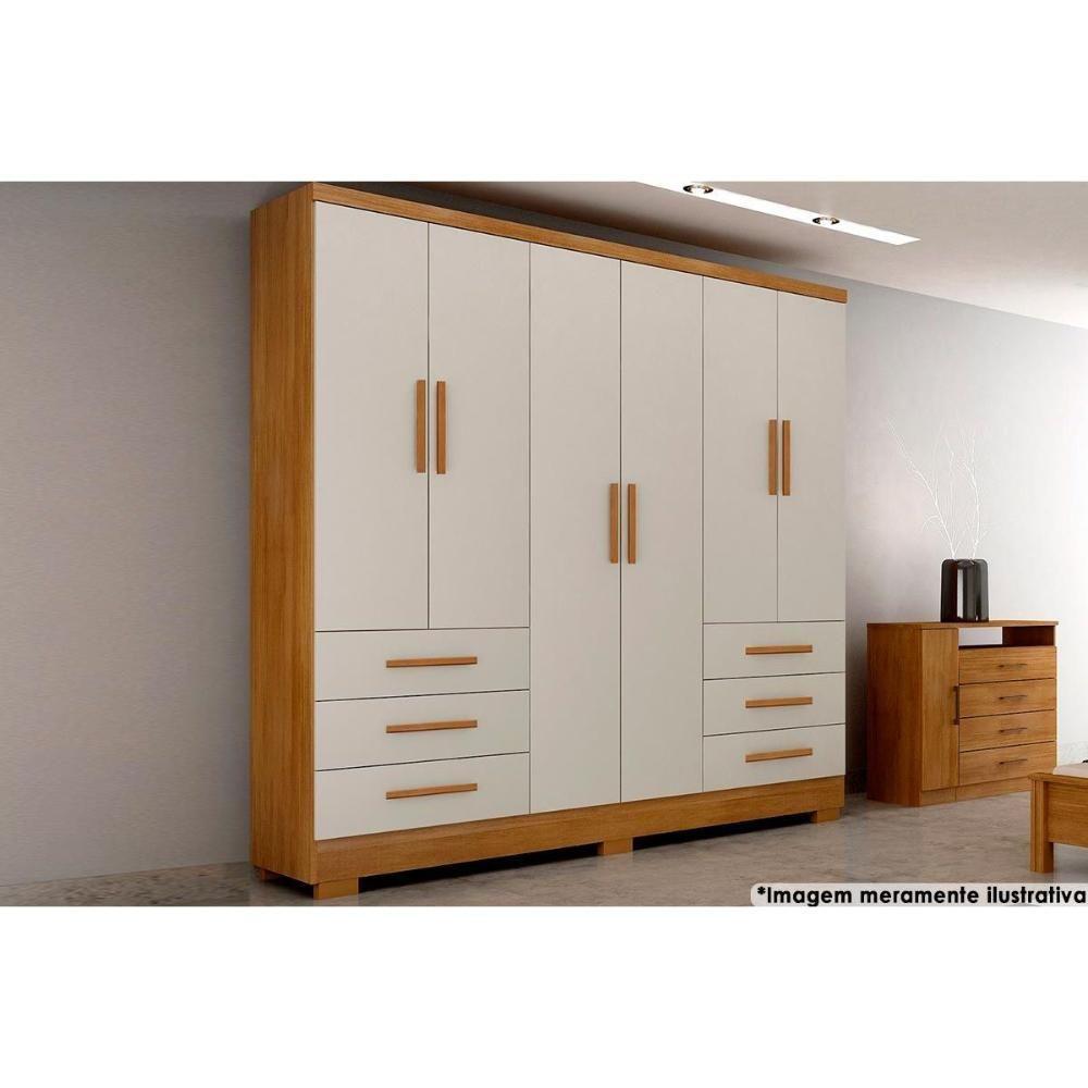 Guarda Roupa Solteiro 6 Portas e 6 Gavetas c/Pés Encant Freijo Cumaru c/ Fendi - Novo Horizonte - 1
