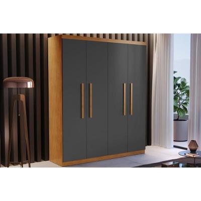 Guarda Roupa Solteiro Espanha 4 Portas de Abrir 2 Gavetas Naturale-Grafite Rufato