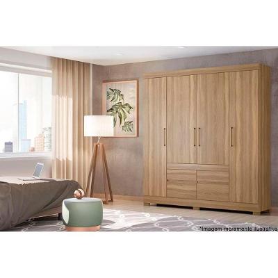 Guarda Roupa Casal Bilbao 4 Portas de Abrir 4 Gavetas Amêndola-Off White