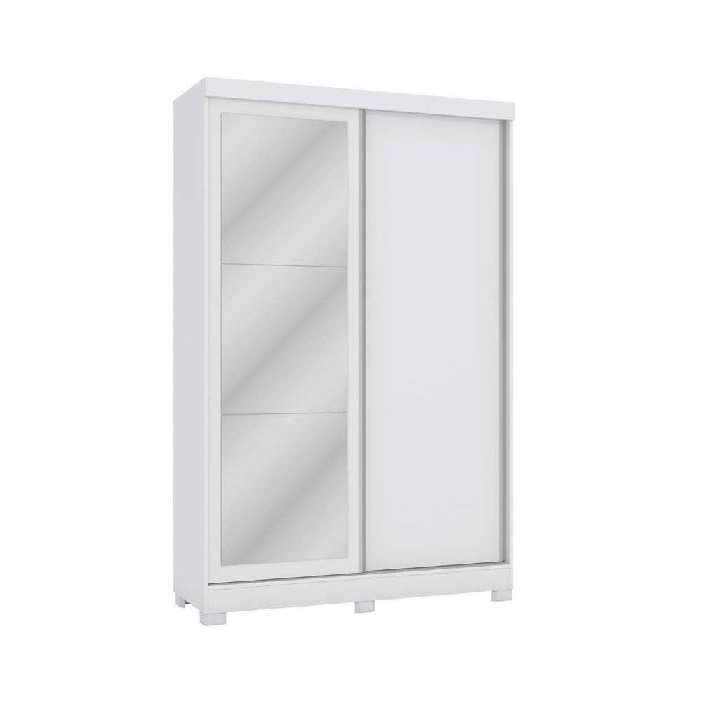 Guarda Roupa Solteiro 2 Portas de Correr e 2 Gavetas c/Espelho e Pés N571 Branco - Kappesberg - 1