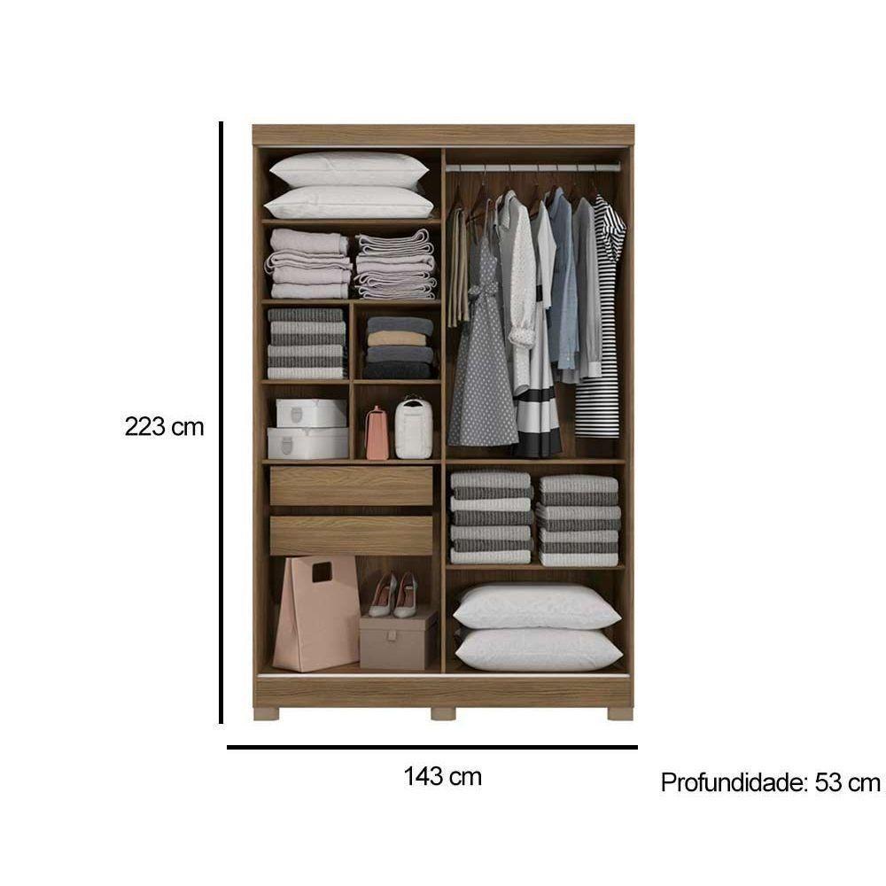 Guarda Roupa Solteiro 2 Portas de Correr e 2 Gavetas c/Espelho e Pés N571 Branco - Kappesberg - 2