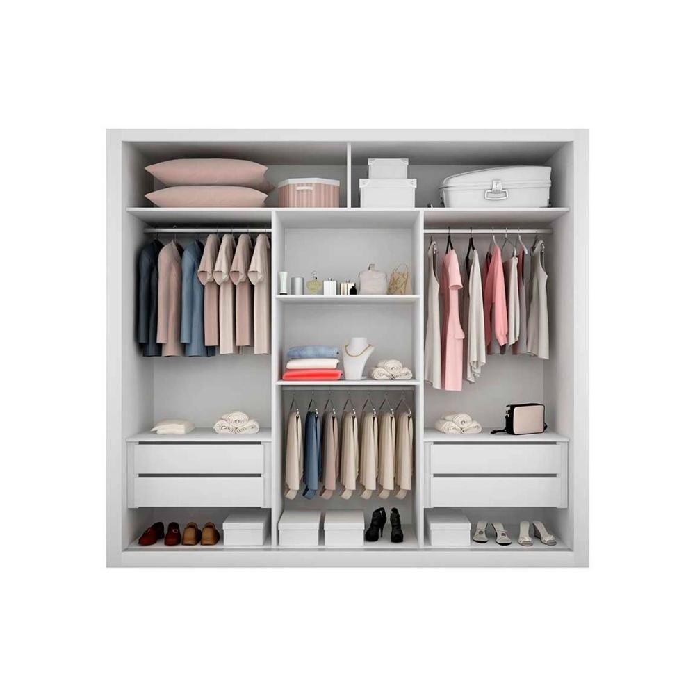 Guarda Roupa Casal 3 Portas de Correr e 4 Gavetas c/ Pés Veneza Branco - Rufato - 5