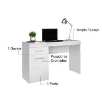 Mesa Para Computador Escrivaninha 1 Gaveta 1 Porta Glória Branco - 3