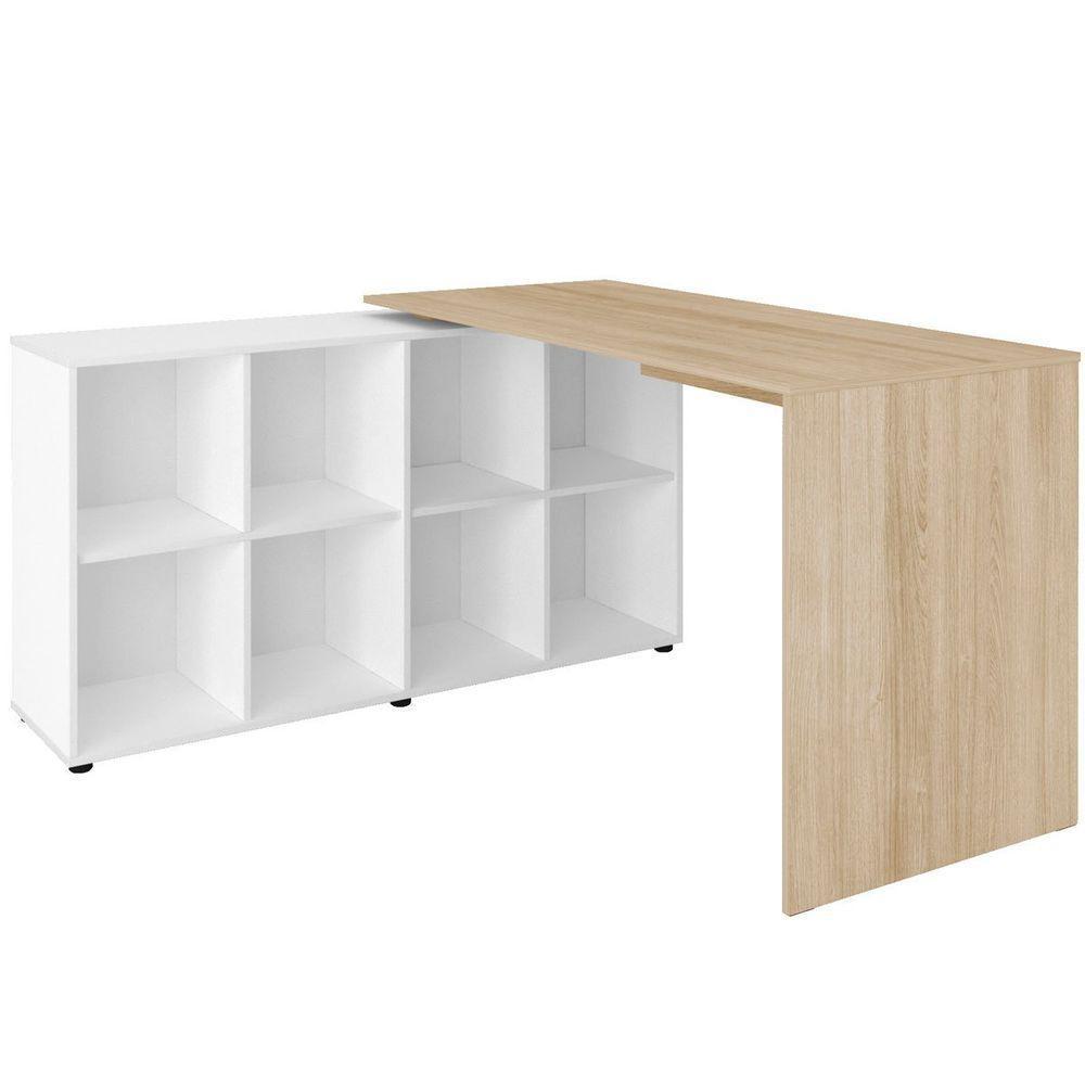 Escrivaninha De Canto Em L 8 Nichos - Casa Chick Carvalho-branco - 1