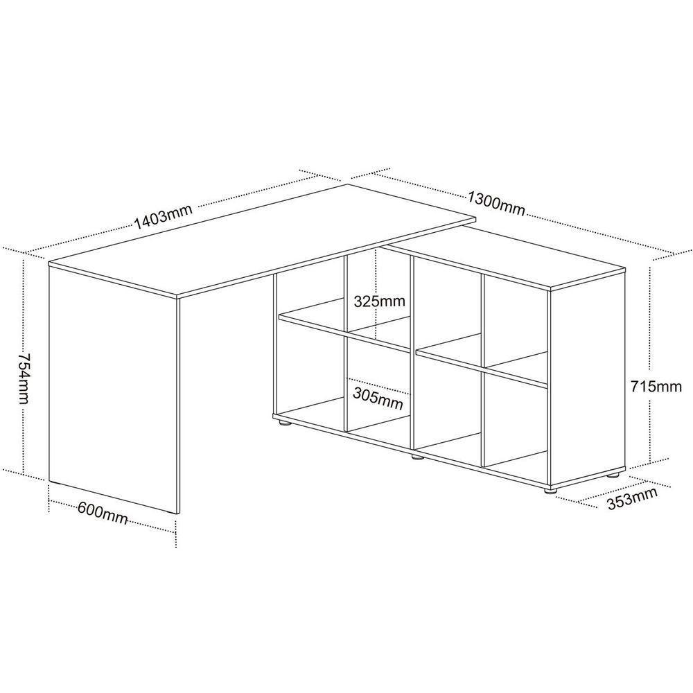 Escrivaninha De Canto Em L 8 Nichos - Casa Chick Carvalho-branco - 2