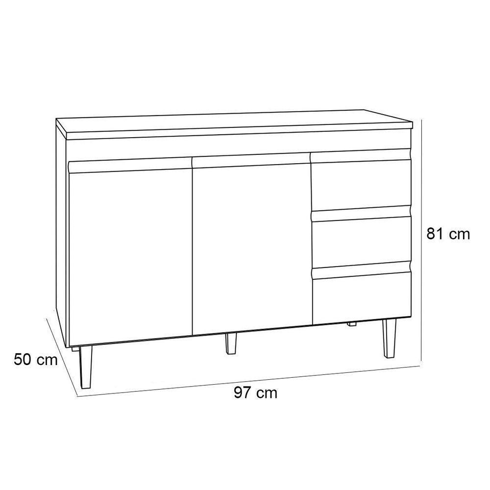 Balcão De Pia 100 Cm Adriana 2 Portas 3 Gavetas Cinza - 4