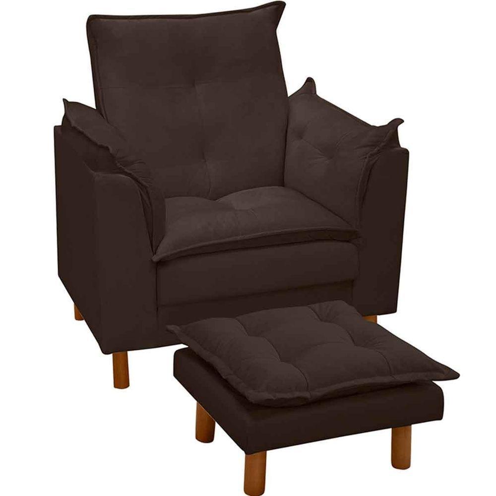 Poltrona De Amamentação Com Puff Veludo Marrom - Casa Chick - 1