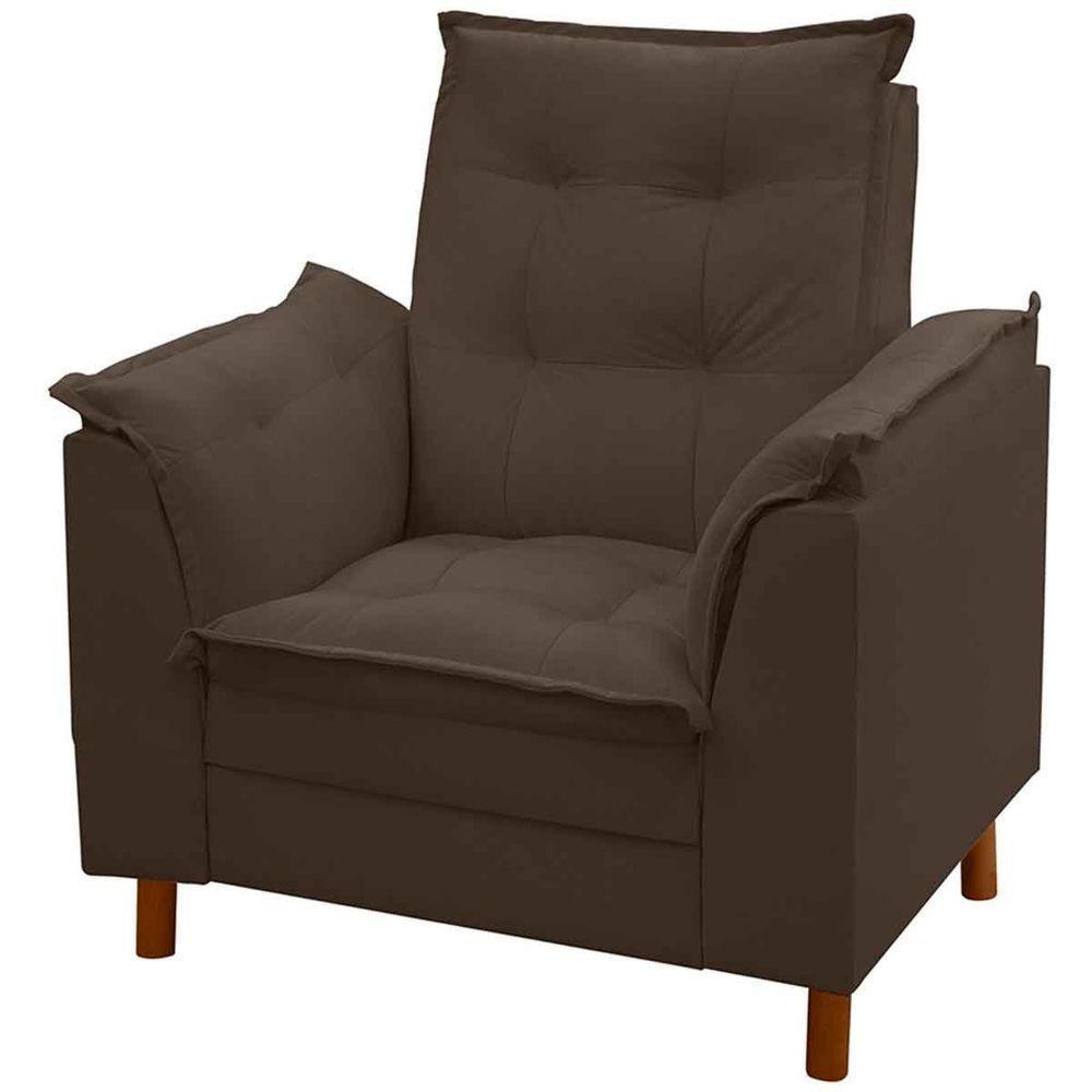 Poltrona De Amamentação Com Puff Veludo Marrom - Casa Chick - 2