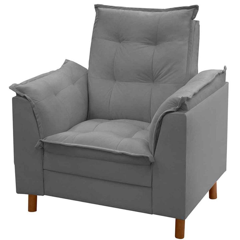 Poltrona De Amamentação Com Puff Veludo Cinza - Casa Chick - 2