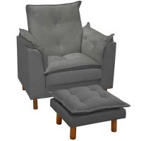 Poltrona De Amamentação Com Puff Veludo Cinza - Casa Chick - 1