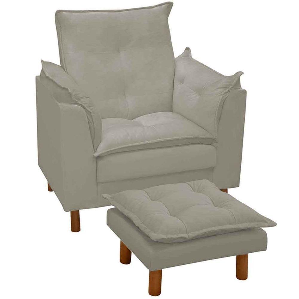 Poltrona De Amamentação Com Puff Veludo Bege - Casa Chick - 1