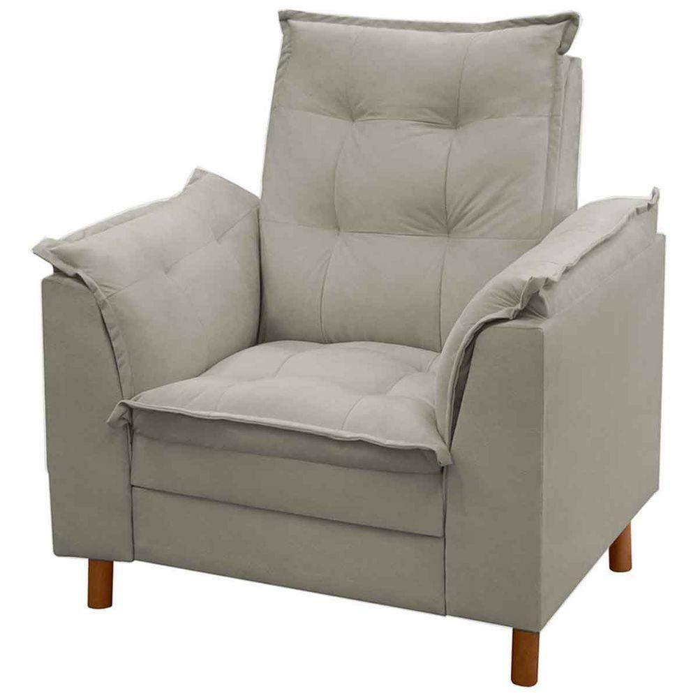 Poltrona De Amamentação Com Puff Veludo Bege - Casa Chick - 3