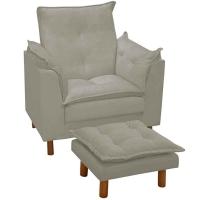 Poltrona De Amamentação Com Puff Veludo Bege - Casa Chick - 1