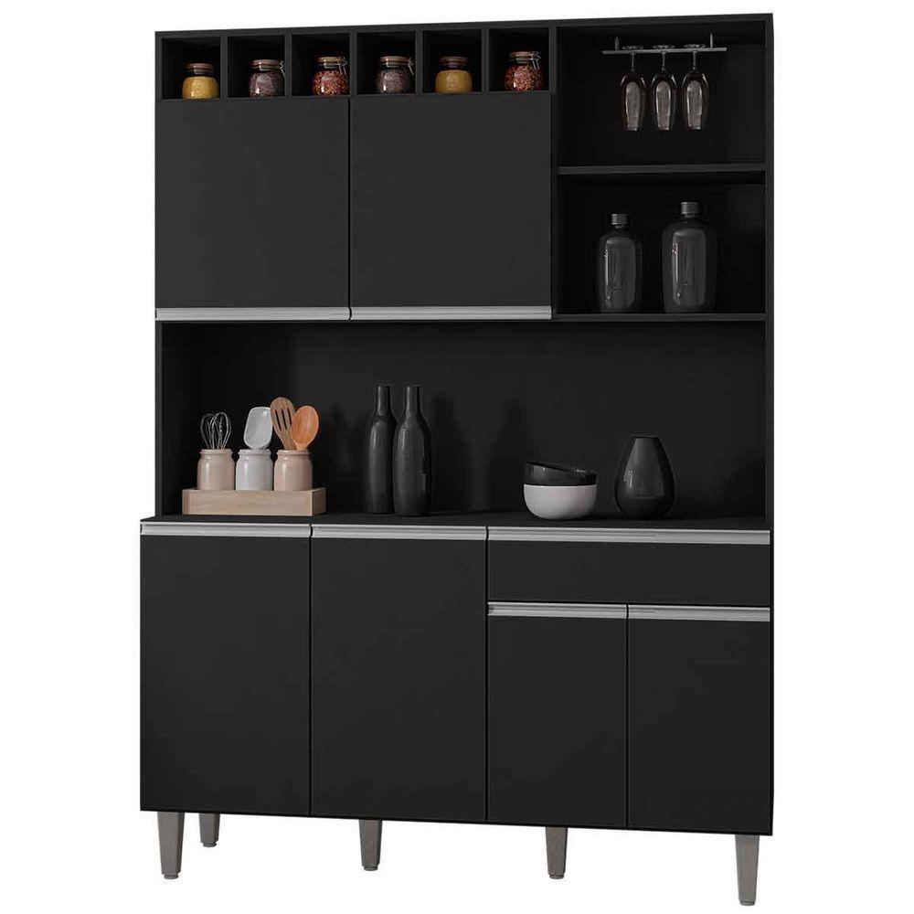 Kit De Cozinha Aline 6 Portas E 1 Gaveta Preto - 1