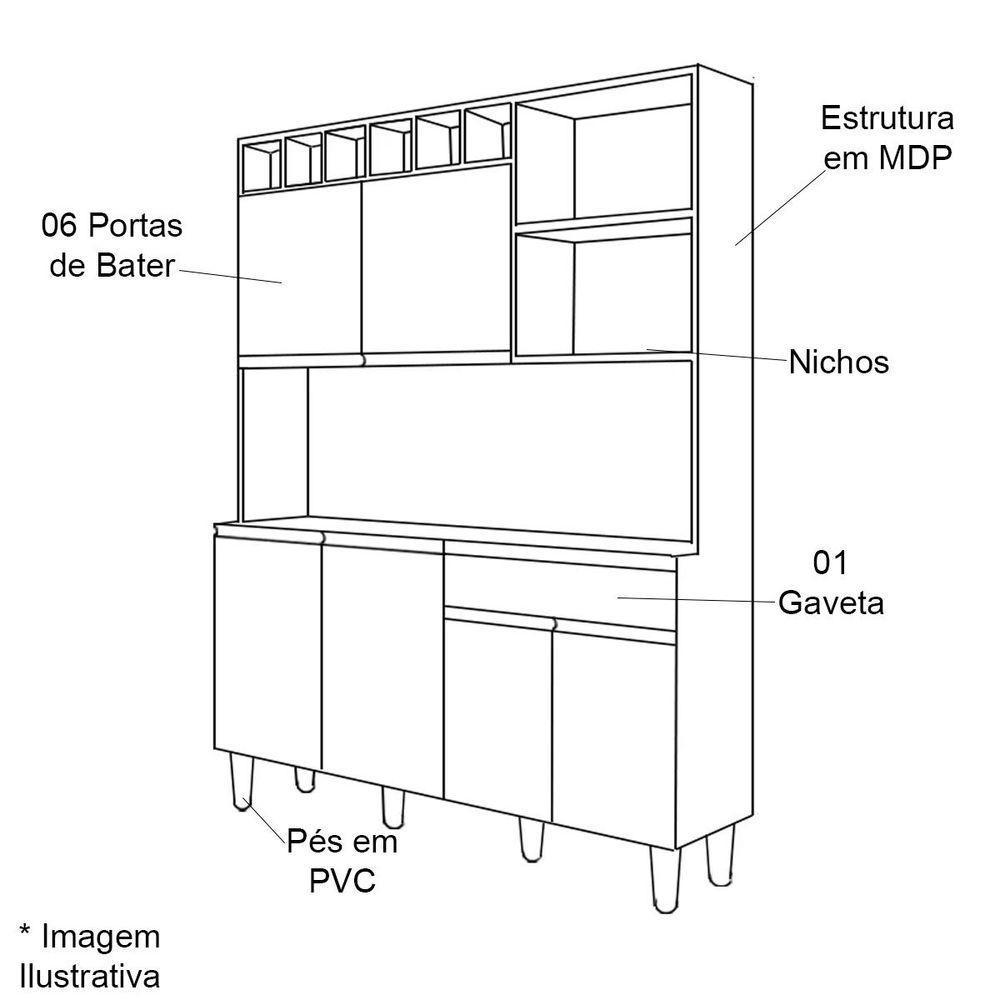 Kit De Cozinha Aline 6 Portas E 1 Gaveta Preto - 2