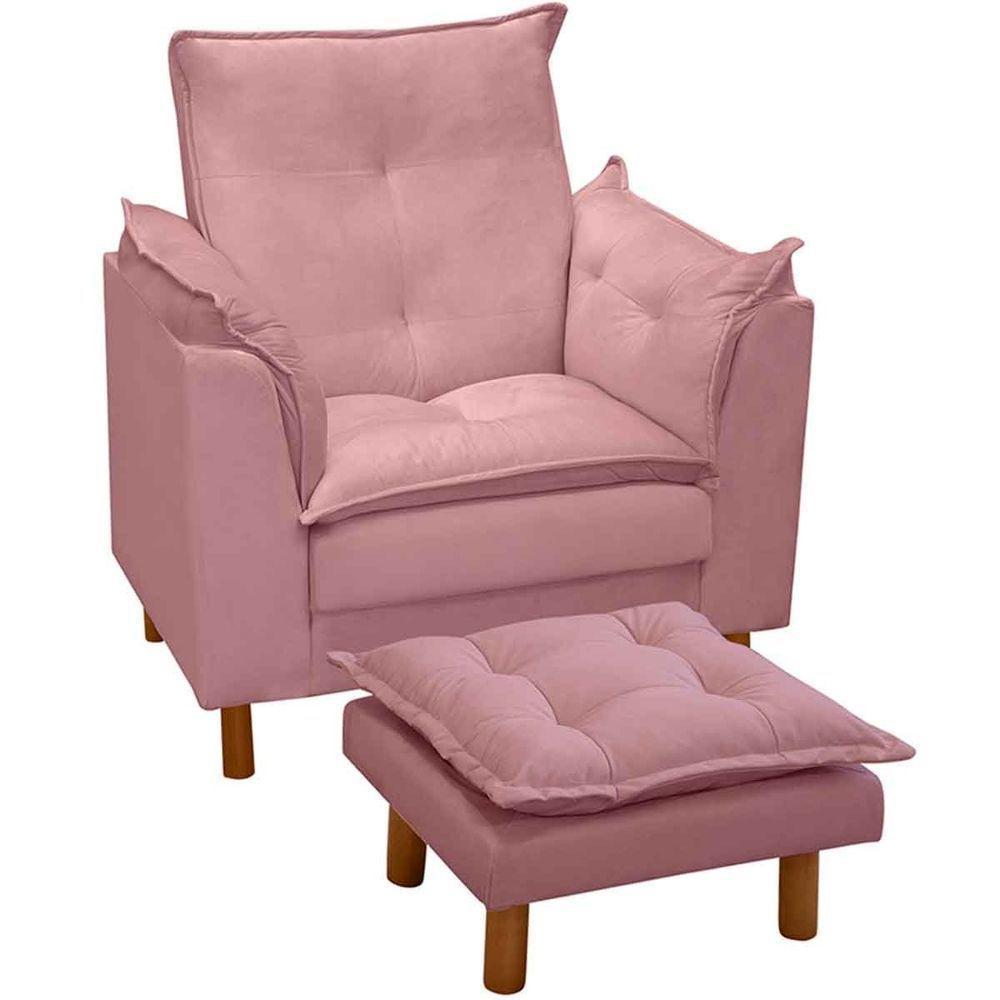 Poltrona De Amamentação Com Puff Veludo Rosê - Casa Chick - 1
