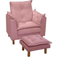 Poltrona De Amamentação Com Puff Veludo Rosê - Casa Chick - 1