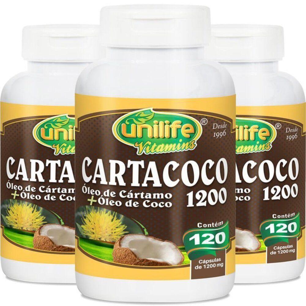 Kit 3 óleo De Cártamo E Coco Cartacoco 1200mg Unilife 120 Cápsulas - 1