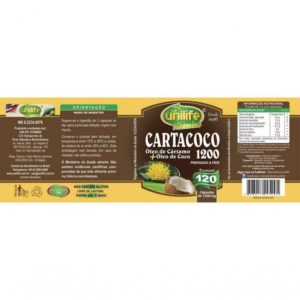 Kit 3 óleo De Cártamo E Coco Cartacoco 1200mg Unilife 120 Cápsulas - 3