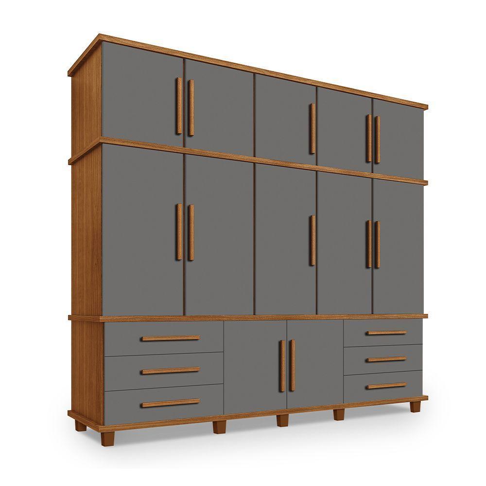 Guarda Roupa Londres 5 Portas 6 Gavetas Com Sapateira - Carvalho New/cinza - Cor: Bege - 2