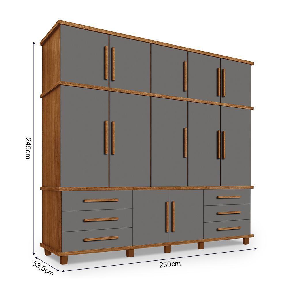 Guarda Roupa Londres 5 Portas 6 Gavetas Com Sapateira - Carvalho New/cinza - Cor: Bege - 4