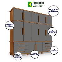 Guarda Roupa Londres 5 Portas 6 Gavetas Com Sapateira - Carvalho New/cinza - Cor: Bege - 3