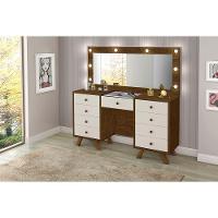 Penteadeira Mila Camarim Com 8 Gavetas E Porta Joias Com Tampo De Vidro Malbec - Off White - 1