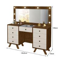 Penteadeira Mila Camarim Com 8 Gavetas E Porta Joias Com Tampo De Vidro Malbec - Off White - 3