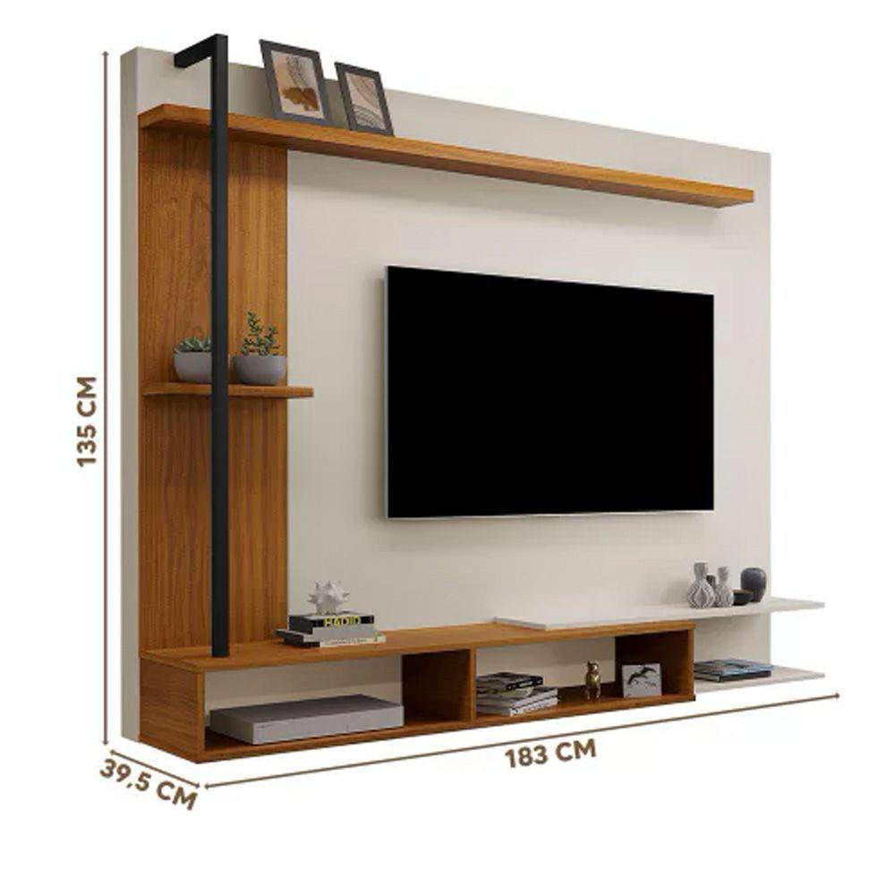 Painel Onix Para Tv Até 65 Polegadas Com Nicho E Prateleira -Carvalho New/off Whi -Cor:Bege - 2