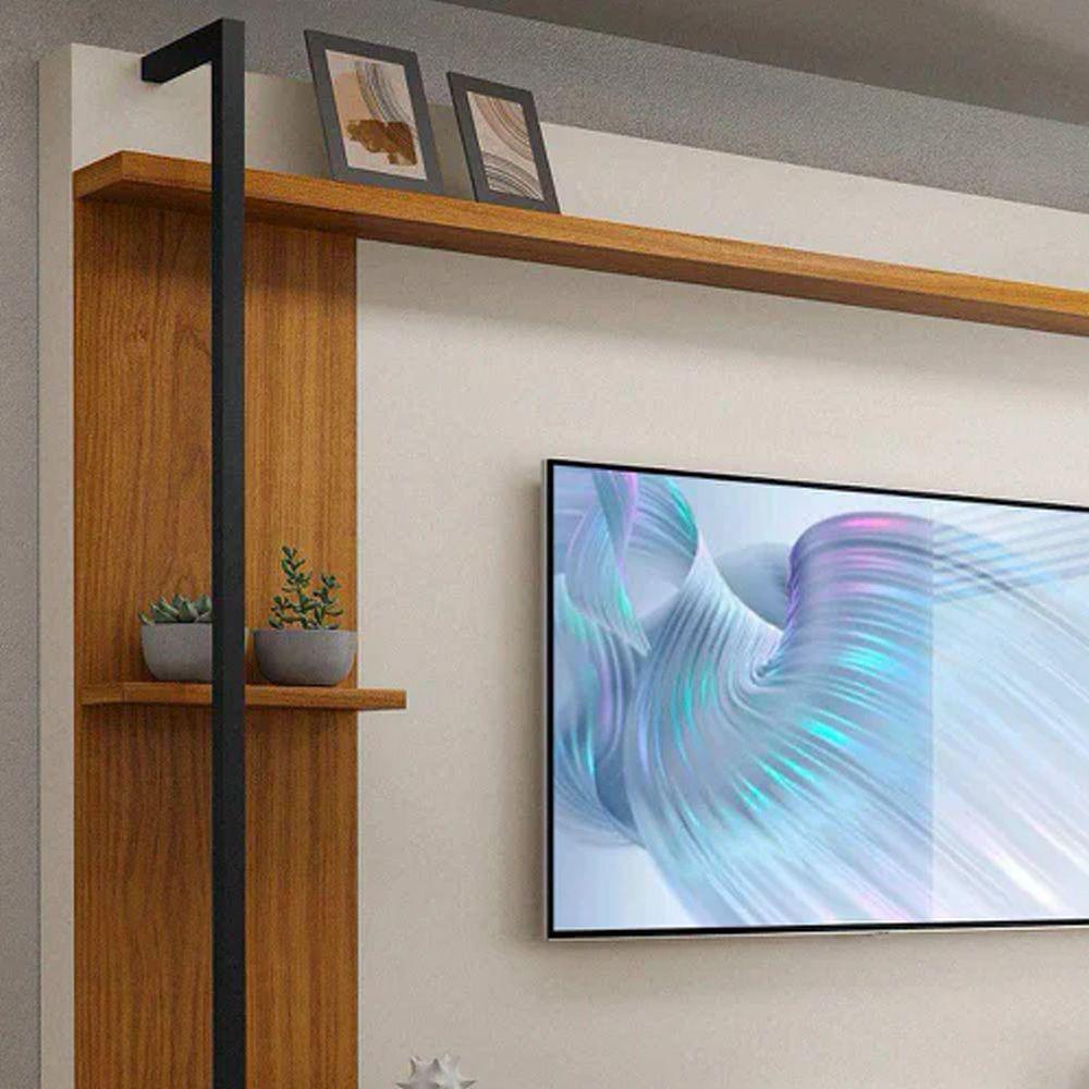 Painel Onix Para Tv Até 65 Polegadas Com Nicho E Prateleira -Carvalho New/off Whi -Cor:Bege - 3