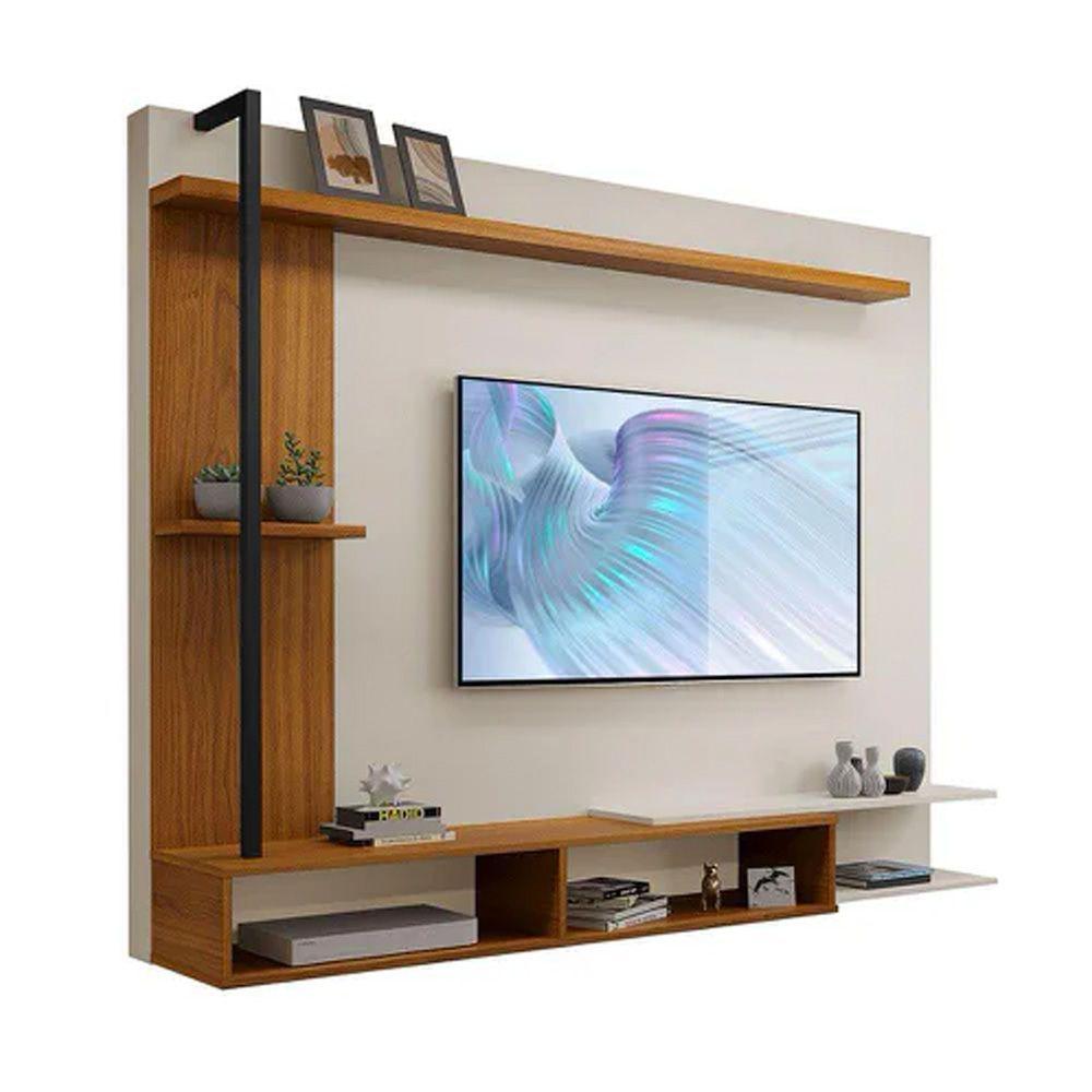 Painel Onix Para Tv Até 65 Polegadas Com Nicho E Prateleira -Carvalho New/off Whi -Cor:Bege - 4