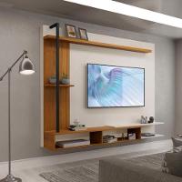 Painel Onix Para Tv Até 65 Polegadas Com Nicho E Prateleira -Carvalho New/off Whi -Cor:Bege - 1