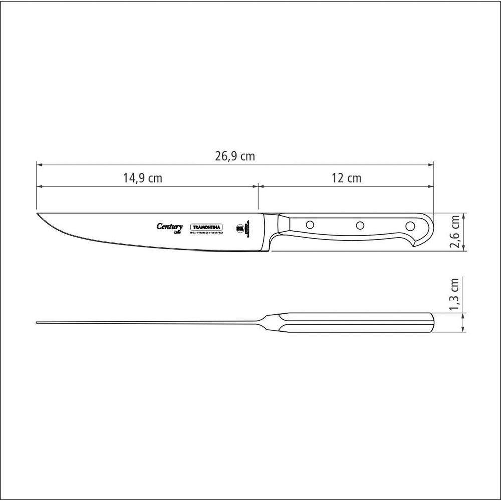 Faca Para Cozinha Tramontina Century Lâmina Aço Inox E Cabo De Policarbonato E Fibra De Vidro 6" - 6